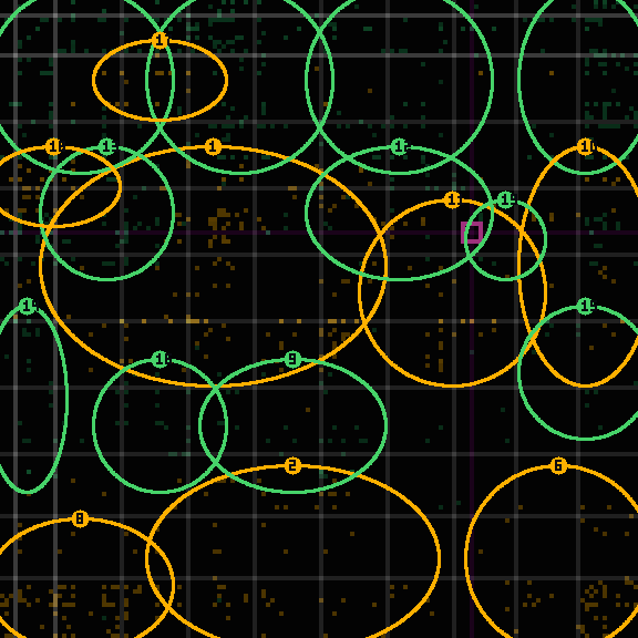 Encircled drift receipt for commit 01eb31b19 — green in-lane rings, amber bleed, red drift