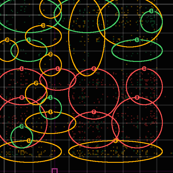 Encircled drift receipt for commit 089fe7449 — green in-lane rings, amber bleed, red drift