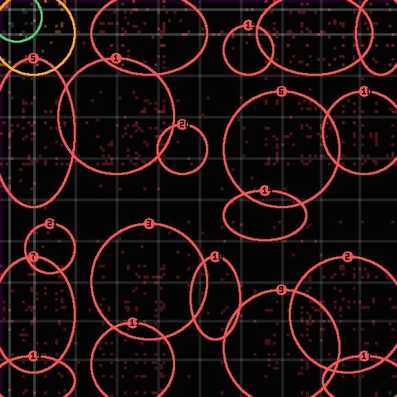 Encircled drift receipt for commit 0ddd9cc56 — green in-lane rings, amber bleed, red drift
