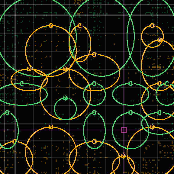 Encircled drift receipt for commit 15591c393 — green in-lane rings, amber bleed, red drift