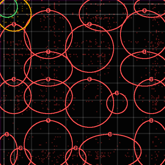 Encircled drift receipt for commit 22ddcf640 — green in-lane rings, amber bleed, red drift