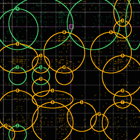 Encircled drift receipt for commit 237823e96 — green in-lane rings, amber bleed, red drift