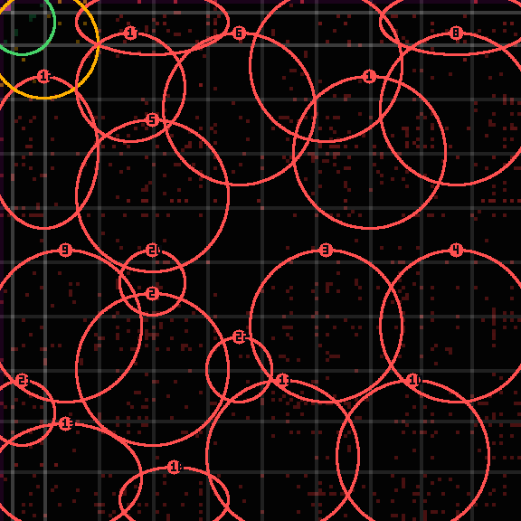 Encircled drift receipt for commit 35f9dba01 — green in-lane rings, amber bleed, red drift