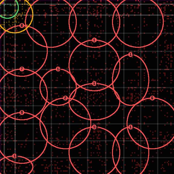 Encircled drift receipt for commit 434d4ac5a — green in-lane rings, amber bleed, red drift