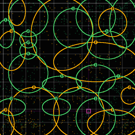 Encircled drift receipt for commit 445cb46e9 — green in-lane rings, amber bleed, red drift