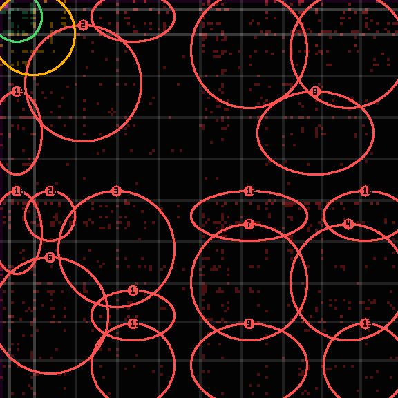 Encircled drift receipt for commit 457966b57 — green in-lane rings, amber bleed, red drift