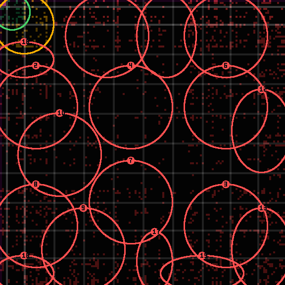 Encircled drift receipt for commit 46ebf0d5d — green in-lane rings, amber bleed, red drift