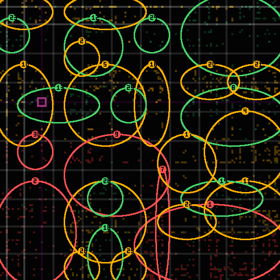 Encircled drift receipt for commit 4ce78f95e — green in-lane rings, amber bleed, red drift