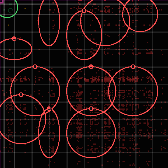 Encircled drift receipt for commit 53e75eb54 — green in-lane rings, amber bleed, red drift