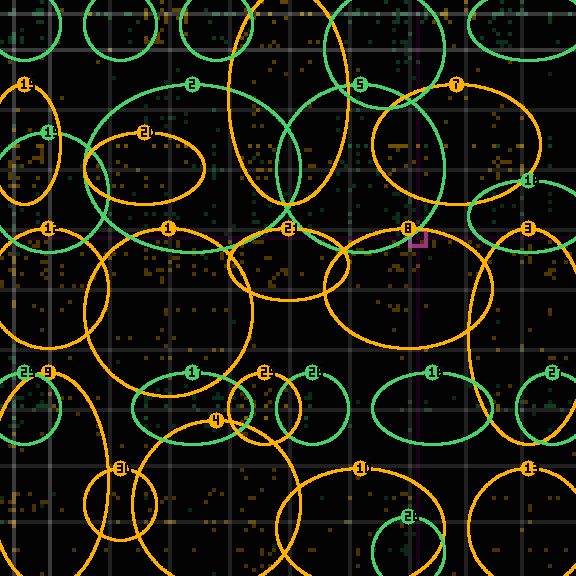 Encircled drift receipt for commit 5f744a3ad — green in-lane rings, amber bleed, red drift