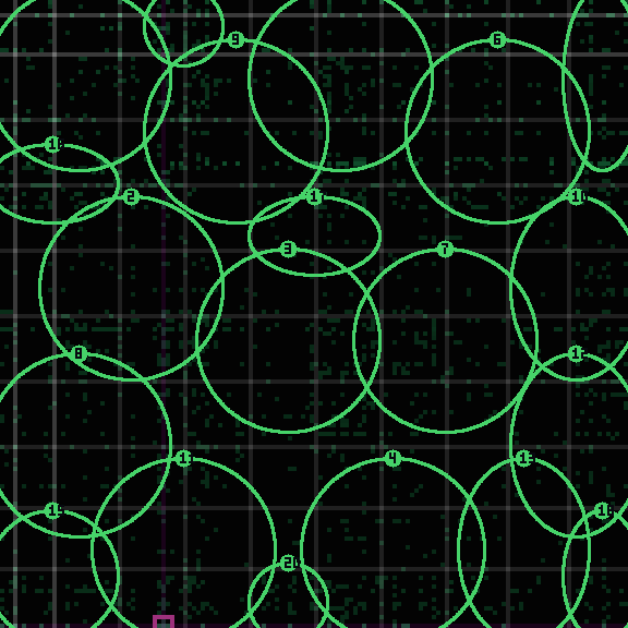 Encircled drift receipt for commit 762fdfd5d — green in-lane rings, amber bleed, red drift