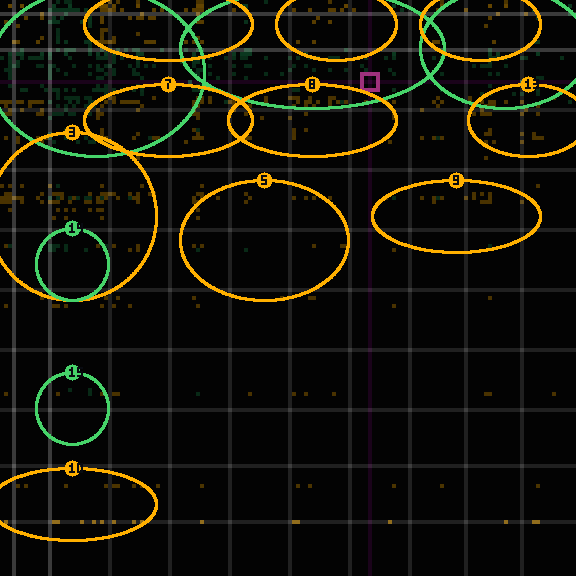 Encircled drift receipt for commit 79d6695ee — green in-lane rings, amber bleed, red drift