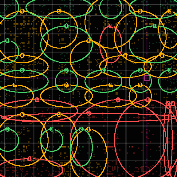 Encircled drift receipt for commit adfa572e5 — green in-lane rings, amber bleed, red drift