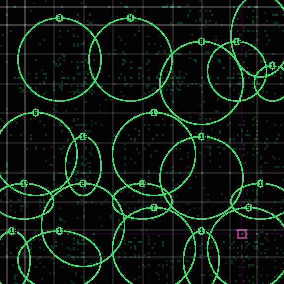 Encircled drift receipt for commit d3ebe8f3f — green in-lane rings, amber bleed, red drift