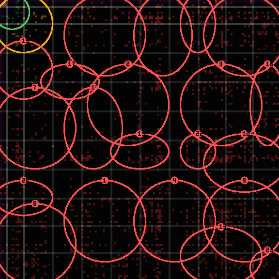Encircled drift receipt for commit eb4fde489 — green in-lane rings, amber bleed, red drift