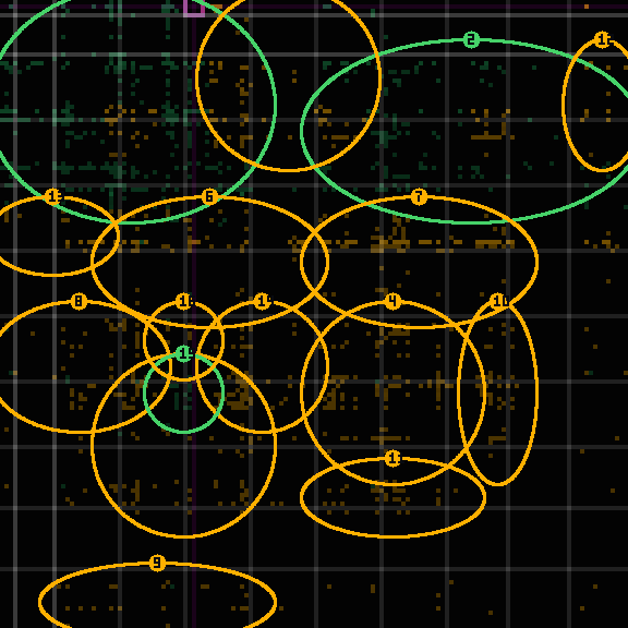 Encircled drift receipt for commit ed67cb05f — green in-lane rings, amber bleed, red drift