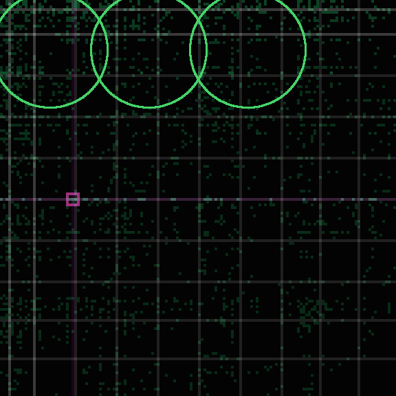 Encircled drift receipt for commit ef3956f28 — green in-lane rings, amber bleed, red drift