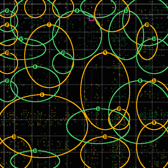 Encircled drift receipt for commit ef52cebd8 — green in-lane rings, amber bleed, red drift
