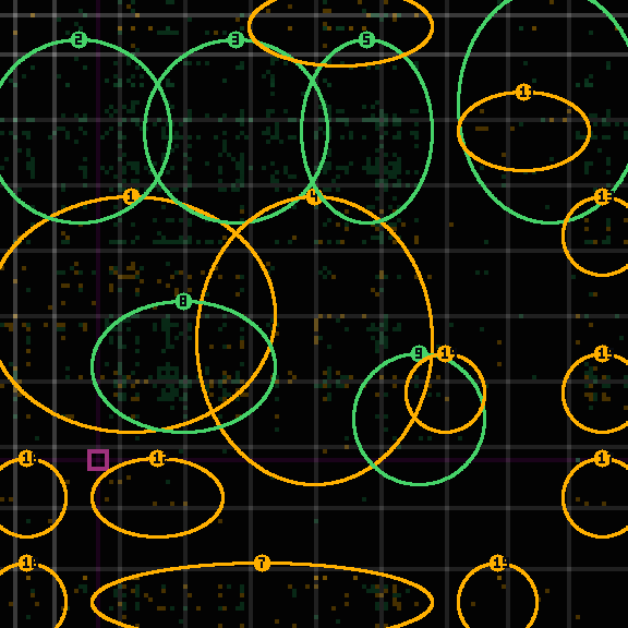 Encircled drift receipt for commit fddc452f1 — green in-lane rings, amber bleed, red drift