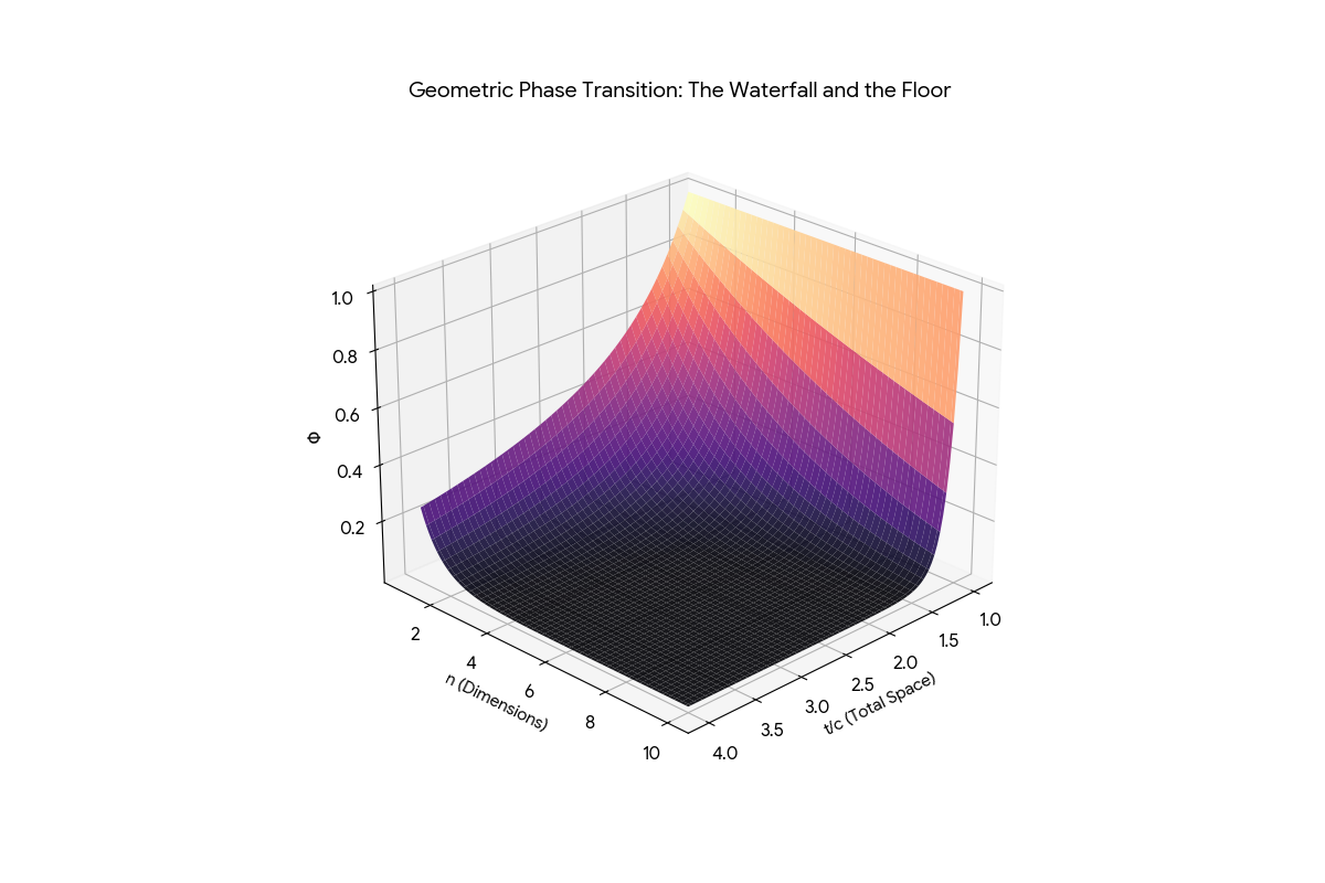 The waterfall surface: the flat foreground is the Crusher winning (the Floor), the vertical back wall is the Crusher failing (the Chaos Wall)