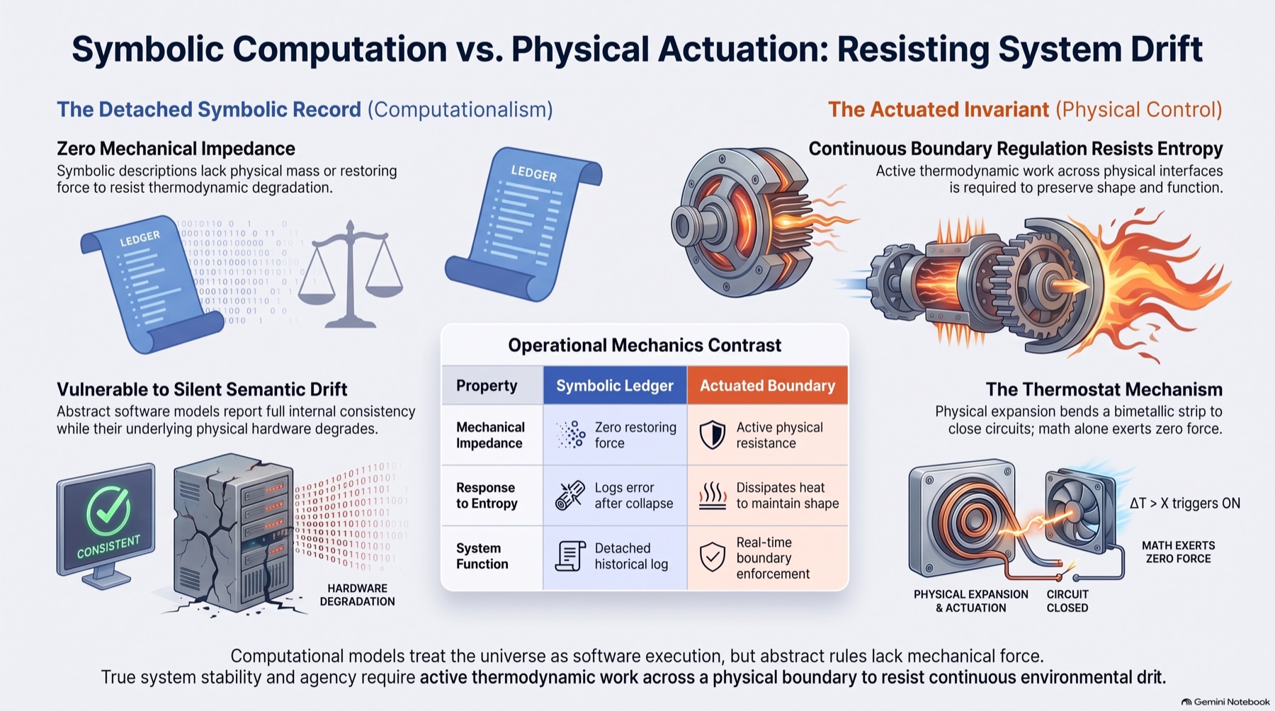 Symbolic Computation vs. Physical Actuation: Resisting System Drift